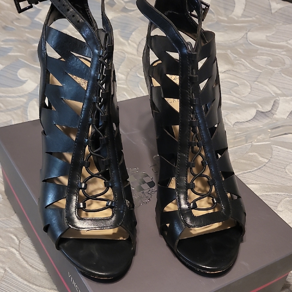 Vince Camuto Black Cutout Lace-Up Heels